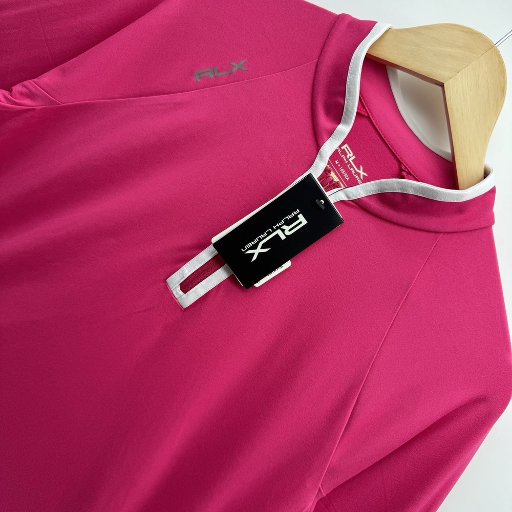RLX Ralph Lauren Womens Medium 1/4 Zip Pink Jersey Long Sleeve Golf Pullover NWT